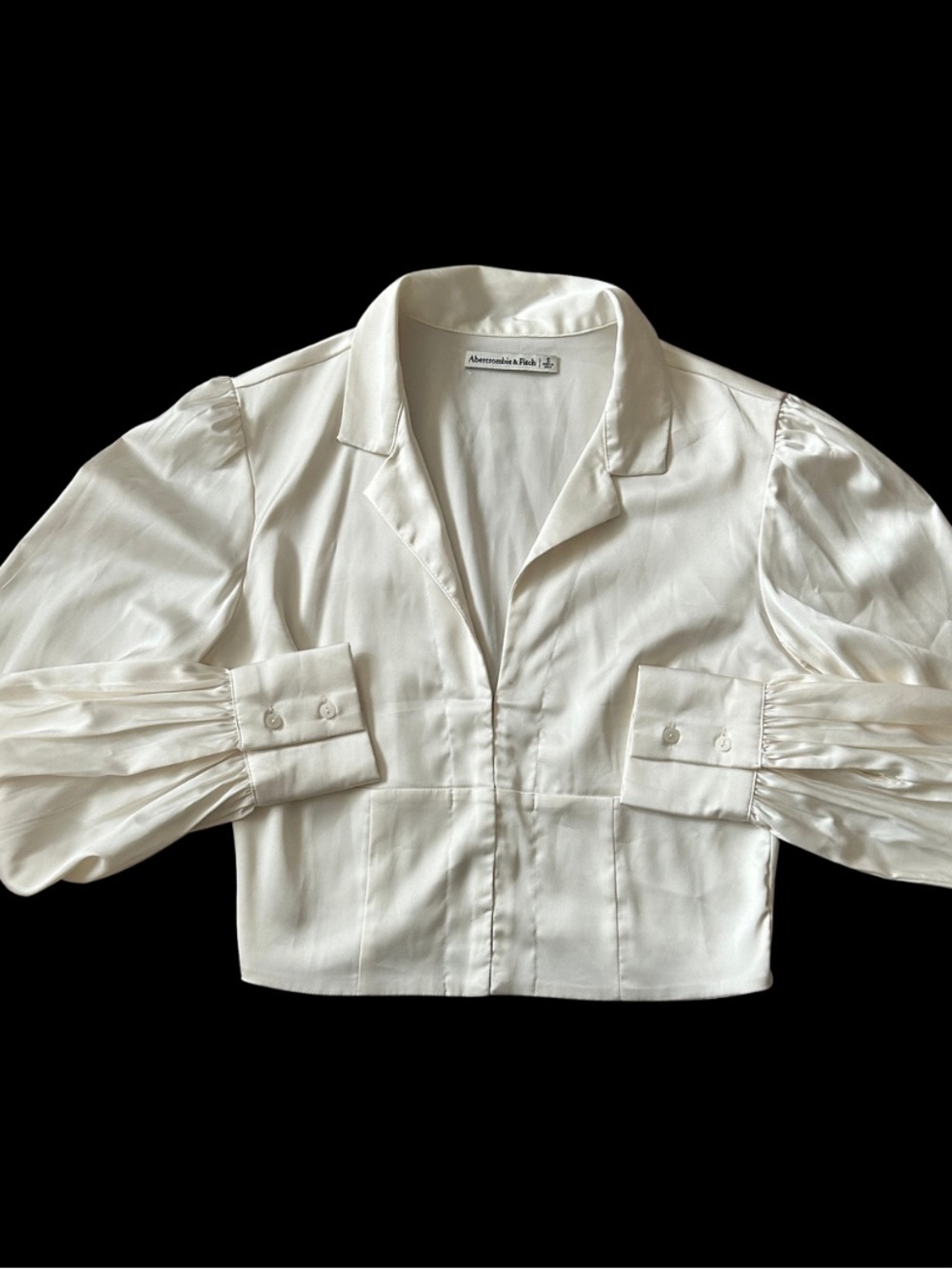 Abercrombie & Fitch Satin Puff Sleeve Crop Top Blouse Ivory Small